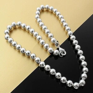 Damen 925 Sterlingsilber 10 mm hohle Kugeln Perlen 20" Kette Halskette - Bild 1 von 7