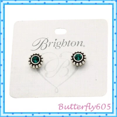 Mini brincos postais de prata cristal verde cintilante Brighton - Imagem 1 de 2