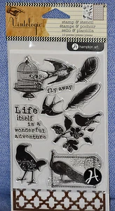 Hampton Art Vintologie Clear Stamp & Stencil - Birds -  SC0648:  NEW! - Picture 1 of 1