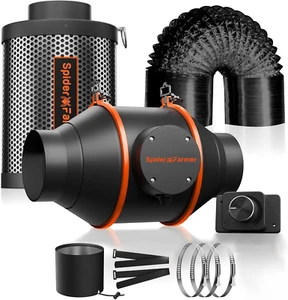 Spider Farmer 4 Inch Inline Fan Carbon Filter Ducting Kit, Exhaust Fan with Spee - Picture 1 of 9