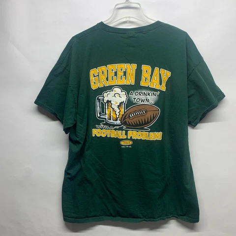 Green Bay Packers Shirt Adult 2XL XXL Green Wisconsin Drinkin Town Football Mens Cover