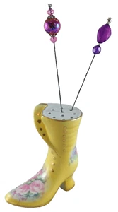 BOTA VICTORIANA ALTA AMARILLA FLORES ROSAS ORO 4.5" NIPÓN SOMBRERO PIN SOPORTE - Imagen 1 de 12