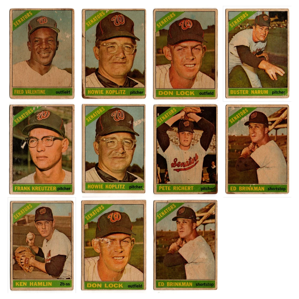 Lote 11 tarjetas de béisbol de los senadores de Washington Topps venezolano Fred Valentine pobre Foto 1 de 4