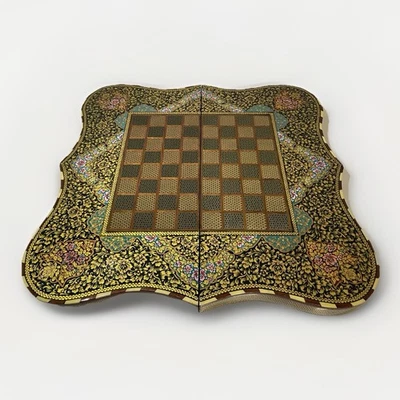 Handmade Khatam Backgammon & Chess Set Inlaid Folding Wooden Board with Case 02 - Image 1 of 4