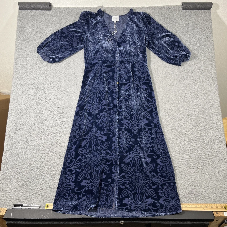 Nuevo con etiquetas Vestido Midi Jade Johnny Was Talla S Zafiro Burnout Terciopelo Ryan Seda $498 *LEER Foto 1 de 4