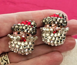 Pendientes de clip vintage Richard Kerr pavé diamantes de imitación Navidad Papá Noel ¡RAROS! - Imagen 1 de 5