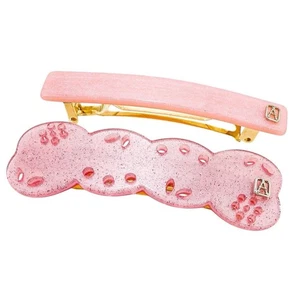 Vintage Alexander De Paris Pastel Pink Hair Barrettes Lace Motif Glitter 2.5” - Picture 1 of 6