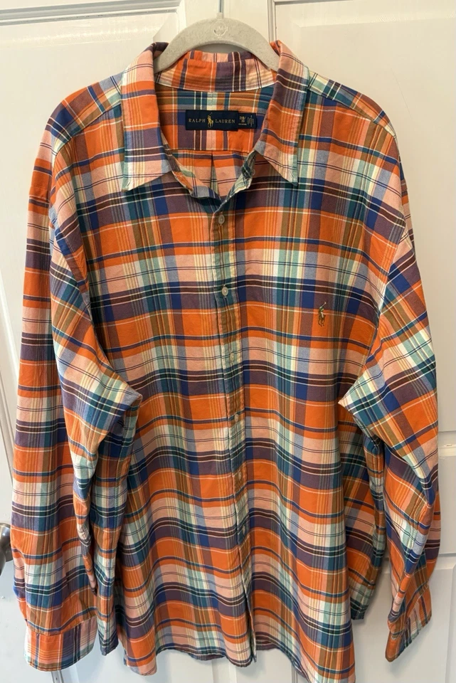 Рубашка хлопковая оранжевая Ralph Lauren повседневная на пуговицах мужская размер 2xb 2g 2XL большая - Изображение 1 из 4