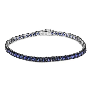Men's .925 Sterling Silver Created Blue Sapphire Tennis Bracelet - 8.5" Inches - Picture 1 of 6