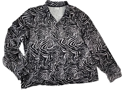 Chaqueta de terciopelo Kim Rogers para mujer XL negra gris cebra cremallera Y2K salón mafia esposa suave Foto 1 de 4