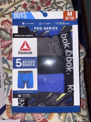 Reebok Boxer Briefs Boys Blue Print Assorted Underwear 5-Pack - Medium 8/10 - Image 1 of 4