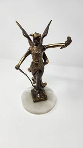 10" Vtg CAST BRASS /STATUE GRECIAN WARRIOR goddess Sculpture winged torch sword - Picture 1 of 10