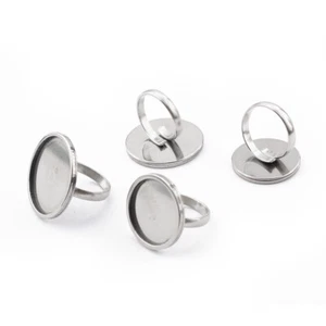 4x Stainless Steel Ring Settings Blanks Base Fit 20mm 25mm Round Glass Cabochons - Picture 1 of 6