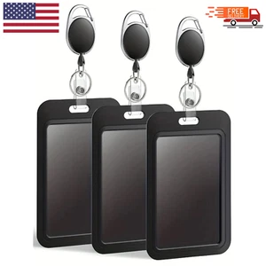 1Pc ID Badge Holder W/Retractable Reel Breakaway Lanyard Vertical Card Protector - Picture 1 of 12