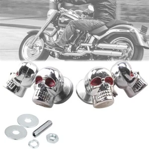4x Skull Universal Chrome License Number Plate Frame Screw Bolts Cruiser Chopper - Picture 1 of 7