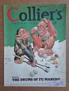 Antique Collier's Magazine - Monkey Golf Sports - April 1, 1939 COVER ONLY - Picture 1 of 1