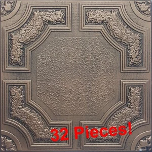 Azulejos de techo, pegamento, 20"" x 20", decorativos, espuma, negro bronce CARACAS, 32 piezas - Imagen 1 de 5