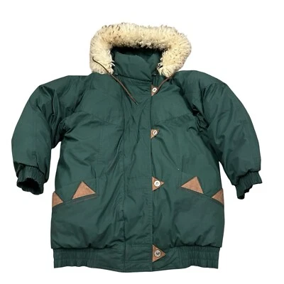 Vintage First Down Puffer Jacket Men's Medium Full Zip Faux Fur Hood Coat - Image 1 of 4