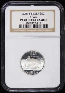 2004-S 25c Silver Proof Iowa IA State Quarter NGC PF 70 Ultra Cameo PR - Picture 1 of 6