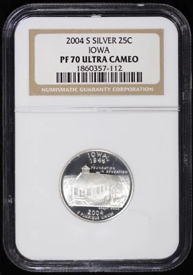 2004-S 25c Silver Proof Iowa IA State Quarter NGC PF 70 Ultra Cameo PR - Image 1 of 4