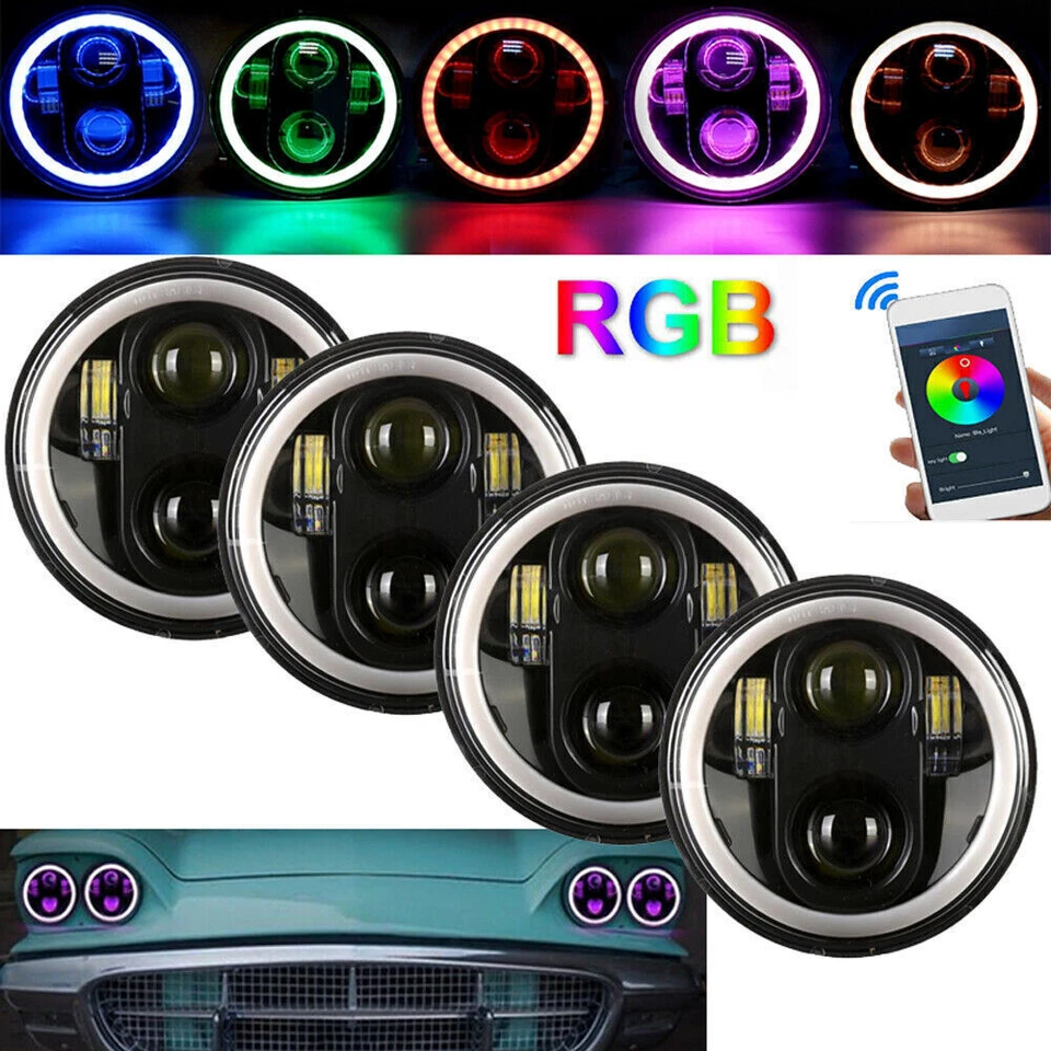 5.75" INCH RGB LED Headlights Hi-Lo Ring bluetooth For 1967-76 Chevrolet Caprice - Image 1 of 4