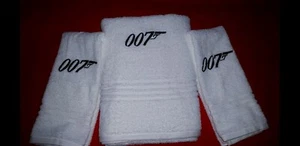 CUSTOM 3 PIECE JAMES BOND 007 WHITE BATH & HAND TOWEL SET GYM BATHROOM - Picture 1 of 1