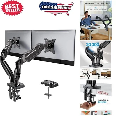 Fully Adjustable Dual Monitor Desk Mount - C-Clamp & Grommet for 13-32 Inchs - Image 1 of 4