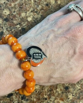 MLB Detroit Tigers Remolino Corazón Dije Pulsera Con Cuentas - Béisbol - Cuentas Naranja Foto 1 de 4