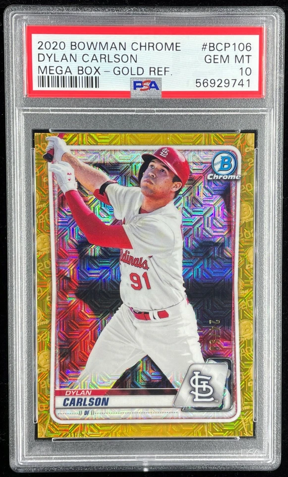 2020 Bowman Chrome Dylan Carlson Mega Box Gold Refractor 24/50 PSA Gem Mint 10 - Image 1 of 2