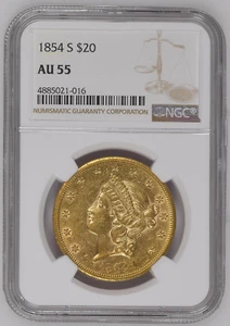 1854-S NGC AU55 $20 Liberty Gold Double Eagle - Picture 1 of 3