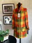 New Ladies 100% Wool Harris Tweed 3/4 Coat  Olive Green / Orange / Mustard Uk16