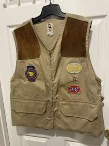 Vintage Vest Bob Allen Shooting Vest Canvas Brown Mens Large NRA Patches FLAWS - Picture 1 of 6