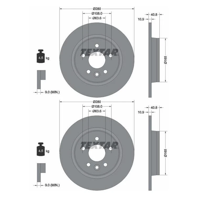 2x Textar 92255603 Disco De Freno 280 Mm Para Ford Focus II Volvo V50 545 - Imagen 1 de 1