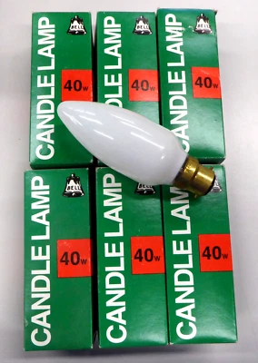 6 x 40W Incandescent B22 Opal Finish Candle Lamps 45mm Warm White Dimmable - Image 1 of 4