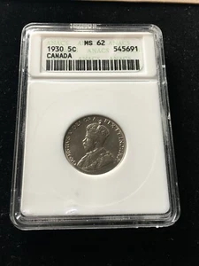 1930  ANACS Graded Canadian,  ¢5 Cent, **MS-62** - Picture 1 of 4