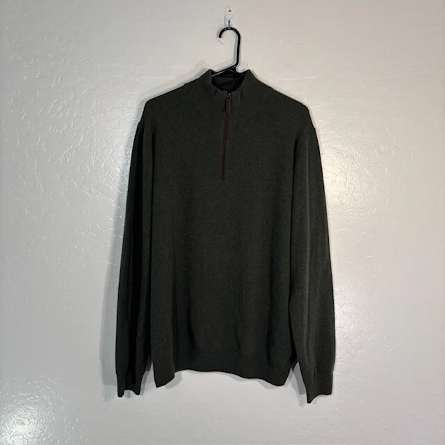 Suéter de cachemir Saks Fifth Avenue para hombre XL 1/4 cremallera suéter verde liso Foto 1 de 4