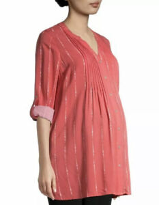 NWT Womens Maternity Nursing Blouse Woven Button Up Shirt Coral Medium 8-10