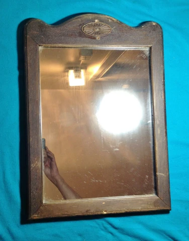 Antique Early 1900s Wall Mirror American Edwardian Era Bef. 1918 Wood Frame 20" Cover
