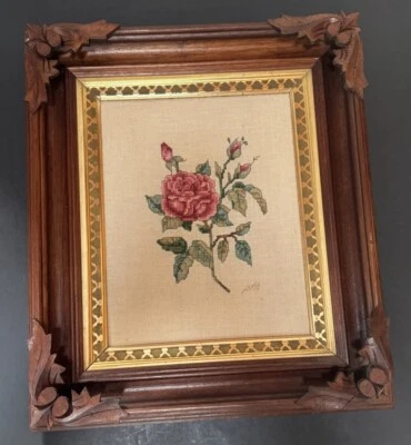 Antiguo marco de punta de aguja de flor de esquina tallada grande vintage 8x10 inserto Foto 1 de 4