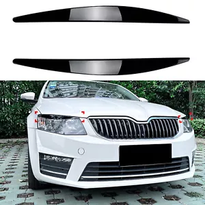 For Skoda Octavia MK3 2015-2017 2016 Front Headlight Eyebrows Lamp Trim Black 2x - Picture 1 of 11