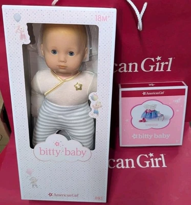 American Girl Bitty Baby BB3 Cloud Gray NEW Blond Hair Blue Eyes BIRTHDAY OUTFIT - Image 1 of 4