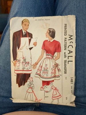 1949 McCall Sewing Pattern 1481 His & Hers Aprons 2 Styles One Size Vintage 8537 - Image 1 of 2