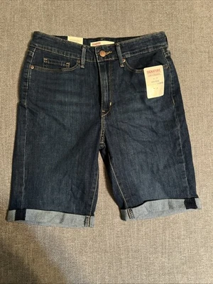 Bermudas Levi’s Mujer 4 27” Cintura Puños Dobladillo Elastizadas Tiro Medio Azul Denim Foto 1 de 4