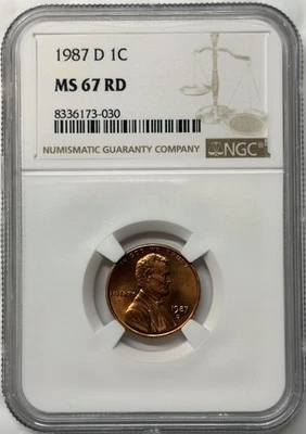1987-D Lincoln Memorial Cent 1c - NGC MS67 RD - Image 1 of 2