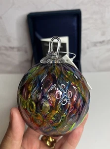 New In Box Glass Eye Studio Hand Blown Ornament Rainbow Diamond Facet Pattern - Picture 1 of 5