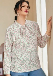 COTTAGE CORE disty floral tie front RUFFLED shirt sz 18 - Picture 1 of 5