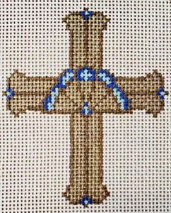 Hand Painted Needlepoint Canvas BROWN CROSS w/BLUE marked W 13 Count - Picture 1 of 3
