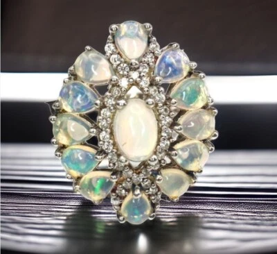 GJ69 * HARRY IVENS EDELSTEIN RING (16) 13x ÄTH. OPAL & ZIRKON *FEUER* 925er SILB - Bild 1 von 4