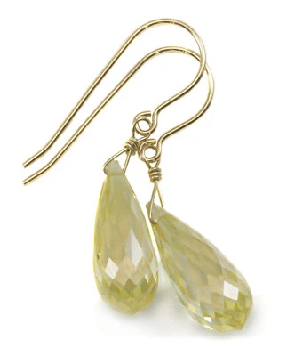 14k Gold Cubic Zirconia Earrings Yellow Champagne CZ Drops Sterling Briolettes - Image 1 of 4