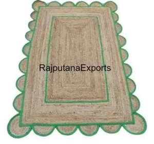 Alfombra Alfombra Yute, Precio Reducido Trenzado Zona Verde Mancha Trasero Natural VERDE - Imagen 1 de 7